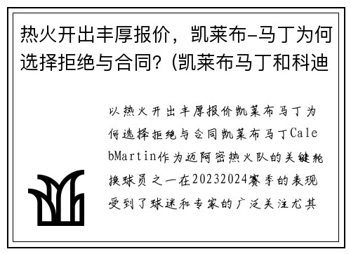热火开出丰厚报价，凯莱布-马丁为何选择拒绝与合同？(凯莱布马丁和科迪马丁)