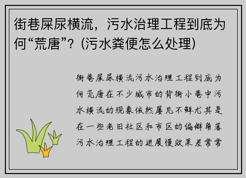 街巷屎尿横流，污水治理工程到底为何“荒唐”？(污水粪便怎么处理)